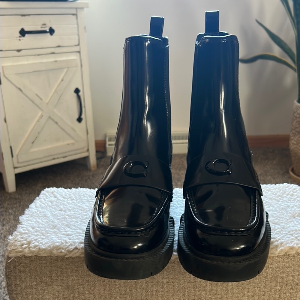 Black Coach Patent Boots - sz 7. Worn once. Pretty, comfortable, in great shape